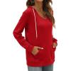 imageSaloogoe Kangaroo Pocket Hoodies for Womens V Neck Lightweight Sweatshirts Long Sleeve Tops