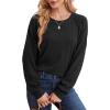 imageSaloogoe Sweatshirts for Women Crewneck Cable Knit Sleeve Sweaters Lightweight Fashion 2024Cblack