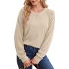 imageSaloogoe Sweatshirts for Women Crewneck Cable Knit Sleeve Sweaters Lightweight Fashion 2024Dkhaki