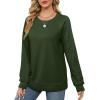 imageSaloogoe Sweatshirts for Women Crewneck Cable Knit Sleeve Sweaters Lightweight Fashion 2024Edark Green