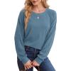 imageSaloogoe Sweatshirts for Women Crewneck Cable Knit Sleeve Sweaters Lightweight Fashion 2024Fblue