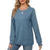 imageSaloogoe Sweatshirts for Women Crewneck Cable Knit Sleeve Sweaters Lightweight Fashion 2024Fblue