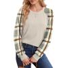 imageSaloogoe Sweatshirts for Women Crewneck Cable Knit Sleeve Sweaters Lightweight Fashion 2024Hplaid Grey