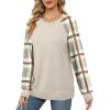 imageSaloogoe Sweatshirts for Women Crewneck Cable Knit Sleeve Sweaters Lightweight Fashion 2024Hplaid Grey