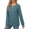 imageSaloogoe Sweatshirts for Women Crewneck Cable Knit Sleeve Sweaters Lightweight Fashion 2024Jblue Green