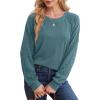 imageSaloogoe Sweatshirts for Women Crewneck Cable Knit Sleeve Sweaters Lightweight Fashion 2024Jblue Green