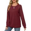imageSaloogoe Sweatshirts for Women Crewneck Cable Knit Sleeve Sweaters Lightweight Fashion 2024Jburgundy