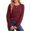 imageSaloogoe Sweatshirts for Women Crewneck Cable Knit Sleeve Sweaters Lightweight Fashion 2024Jburgundy