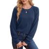 imageSaloogoe Sweatshirts for Women Crewneck Cable Knit Sleeve Sweaters Lightweight Fashion 2024Jnavy Blue