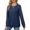imageSaloogoe Sweatshirts for Women Crewneck Cable Knit Sleeve Sweaters Lightweight Fashion 2024Jnavy Blue