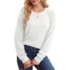 imageSaloogoe Sweatshirts for Women Crewneck Cable Knit Sleeve Sweaters Lightweight Fashion 2024Jwhite