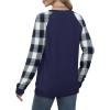 imageSaloogoe Sweatshirts for Women Crewneck Cable Knit Sleeve Sweaters Lightweight Fashion 2024Kplaid Blue