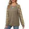 imageSaloogoe Sweatshirts for Women Crewneck Cable Knit Sleeve Sweaters Lightweight Fashion 2024Kplaid Brown