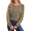 imageSaloogoe Sweatshirts for Women Crewneck Cable Knit Sleeve Sweaters Lightweight Fashion 2024Kplaid Brown