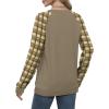imageSaloogoe Sweatshirts for Women Crewneck Cable Knit Sleeve Sweaters Lightweight Fashion 2024Kplaid Brown