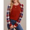 imageSaloogoe Sweatshirts for Women Crewneck Cable Knit Sleeve Sweaters Lightweight Fashion 2024Kplaid Red