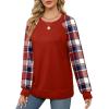 imageSaloogoe Sweatshirts for Women Crewneck Cable Knit Sleeve Sweaters Lightweight Fashion 2024Kplaid Red