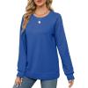 imageSaloogoe Sweatshirts for Women Crewneck Cable Knit Sleeve Sweaters Lightweight Fashion 2024Kroyal Blue