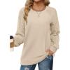 imageSaloogoe Sweatshirts for Women Crewneck Cable Knit Sleeve Sweaters Lightweight Fashion 2024Dkhaki
