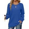 imageSaloogoe Sweatshirts for Women Crewneck Cable Knit Sleeve Sweaters Lightweight Fashion 2024Kroyal Blue