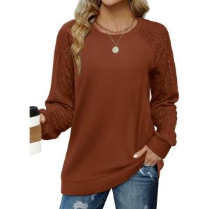 imageSaloogoe Sweatshirts for Women Crewneck Cable Knit Sleeve Sweaters Lightweight Fashion 2024Ccaramel