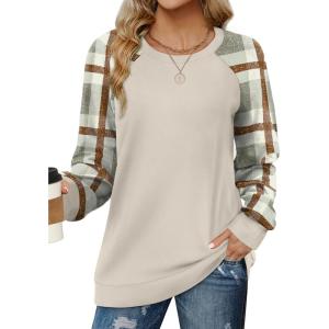 imageSaloogoe Sweatshirts for Women Crewneck Cable Knit Sleeve Sweaters Lightweight Fashion 2024Hplaid Grey