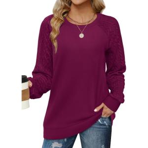 imageSaloogoe Sweatshirts for Women Crewneck Cable Knit Sleeve Sweaters Lightweight Fashion 2024Jpurple