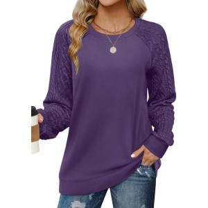 imageSaloogoe Sweatshirts for Women Crewneck Cable Knit Sleeve Sweaters Lightweight Fashion 2024Kgrape Purple