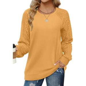 imageSaloogoe Sweatshirts for Women Crewneck Cable Knit Sleeve Sweaters Lightweight Fashion 2024Kpumpkin Yellow
