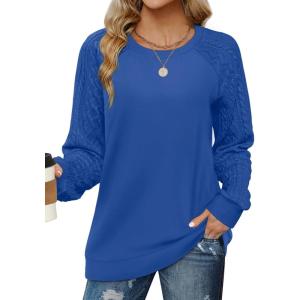 imageSaloogoe Sweatshirts for Women Crewneck Cable Knit Sleeve Sweaters Lightweight Fashion 2024Kroyal Blue