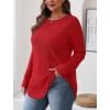 imageSaloogoe Long Sleeve Shirts for Women Tunic Tops for Women Loose Fit Dressy Crew Neck Pullover Basic Sweaters for Women 2024Christmas Red
