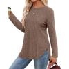 imageSaloogoe Long Sleeve Shirts for Women Tunic Tops for Women Loose Fit Dressy Crew Neck Pullover Basic Sweaters for Women 2024Coffee