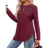 imageSaloogoe Long Sleeve Shirts for Women Tunic Tops for Women Loose Fit Dressy Crew Neck Pullover Basic Sweaters for Women 2024Fuchsia