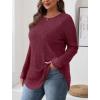 imageSaloogoe Long Sleeve Shirts for Women Tunic Tops for Women Loose Fit Dressy Crew Neck Pullover Basic Sweaters for Women 2024Fuchsia