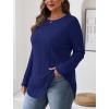 imageSaloogoe Long Sleeve Shirts for Women Tunic Tops for Women Loose Fit Dressy Crew Neck Pullover Basic Sweaters for Women 2024Navy Blue