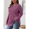 imageSaloogoe Long Sleeve Shirts for Women Tunic Tops for Women Loose Fit Dressy Crew Neck Pullover Basic Sweaters for Women 2024Rose Purple