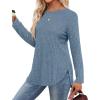 imageSaloogoe Long Sleeve Shirts for Women Tunic Tops for Women Loose Fit Dressy Crew Neck Pullover Basic Sweaters for Women 2024Steelblue