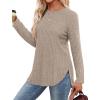 imageSaloogoe Long Sleeve Shirts for Women Tunic Tops for Women Loose Fit Dressy Crew Neck Pullover Basic Sweaters for Women 2024Yellow Khaki