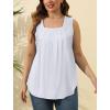 imageSaloogoe Summer Tank Tops for Women Loose Fit Pleated Square Neck Sleeveless Tops Curved Hem Flowy02white
