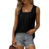 imageSaloogoe Summer Tank Tops for Women Loose Fit Pleated Square Neck Sleeveless Tops Curved Hem Flowy03black