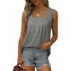imageSaloogoe Summer Tank Tops for Women Loose Fit Pleated Square Neck Sleeveless Tops Curved Hem Flowy03grey