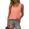 imageSaloogoe Summer Tank Tops for Women Loose Fit Pleated Square Neck Sleeveless Tops Curved Hem Flowy04coral