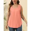 imageSaloogoe Summer Tank Tops for Women Loose Fit Pleated Square Neck Sleeveless Tops Curved Hem Flowy04coral