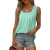imageSaloogoe Summer Tank Tops for Women Loose Fit Pleated Square Neck Sleeveless Tops Curved Hem Flowy04lake Green
