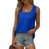 imageSaloogoe Summer Tank Tops for Women Loose Fit Pleated Square Neck Sleeveless Tops Curved Hem Flowy06blue