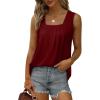 imageSaloogoe Summer Tank Tops for Women Loose Fit Pleated Square Neck Sleeveless Tops Curved Hem Flowy06burgundy
