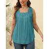 imageSaloogoe Summer Tank Tops for Women Loose Fit Pleated Square Neck Sleeveless Tops Curved Hem Flowy06cadetblue