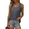 imageSaloogoe Summer Tank Tops for Women Loose Fit Pleated Square Neck Sleeveless Tops Curved Hem Flowy06dark Grey