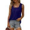 imageSaloogoe Summer Tank Tops for Women Loose Fit Pleated Square Neck Sleeveless Tops Curved Hem Flowy06navy