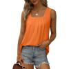 imageSaloogoe Summer Tank Tops for Women Loose Fit Pleated Square Neck Sleeveless Tops Curved Hem Flowy06orange